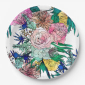 水スタイリッシュカラフル彩花模様 ペーパープレート (正面)