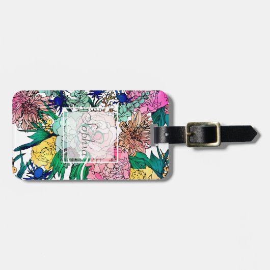 水スタイリッシュカラフル彩花模様 ラゲッジタグ (正面横)