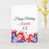 水スタイリッシュカラフル色ハート13誕生日 カード (黄色い花)