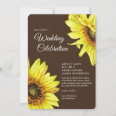 水スタイリッシュ色ひまわりクルミ結婚ブラウン 招待状 (正面)