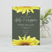水スタイリッシュ色ひまわりモスグリーン結婚 招待状 (スタンド正面)