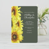 水スタイリッシュ色ひまわりモスグリーン結婚 招待状 (スタンド正面)