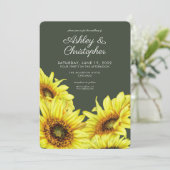 水スタイリッシュ色ひまわりモスグリーン結婚 招待状 (スタンド正面)