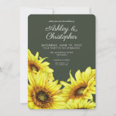 水スタイリッシュ色ひまわりモスグリーン結婚 招待状 (正面)