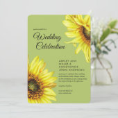 水スタイリッシュ色ひまわりライトグリーン結婚ズ 招待状 (スタンド正面)