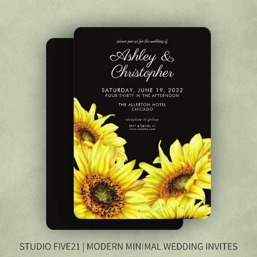 水スタイリッシュ色ひまわり煙黒結婚色 招待状