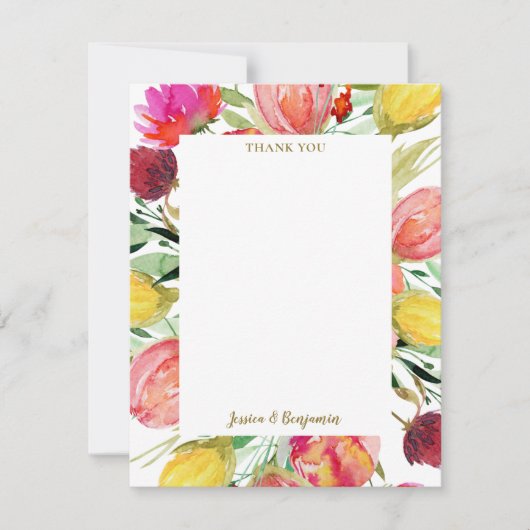水スタイリッシュ色ガーデンフローラ結婚ズカスタム サンキューカード (正面)