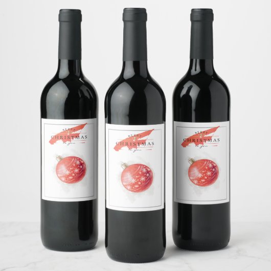 水スタイリッシュ色クリスマスツリーレッドボール ワインラベル (ボトル)