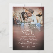 水スタイリッシュ色バラ金ゴールド結婚写真 サンキューカード (正面)