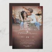 水スタイリッシュ色バラ金ゴールド結婚写真 招待状 (正面/裏面)