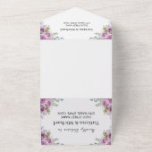 水スタイリッシュ色パープルフローラqrコー結婚ド オールインワン招待状 (外側)