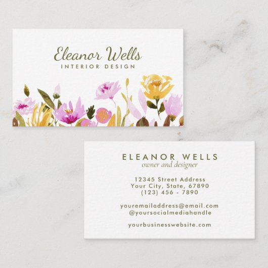 水スタイリッシュ色フローラパーソナライズされた  名刺 (正面/裏面)