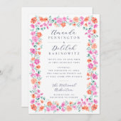 水スタイリッシュ色フローラフレフェミニンー結婚ム 招待状 (正面/裏面)