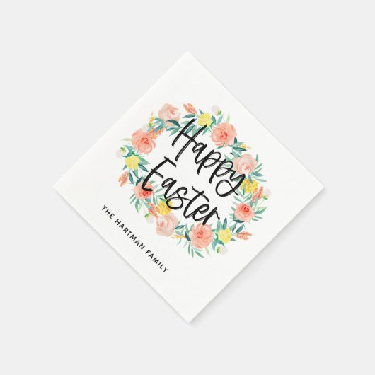水スタイリッシュ色フローラリースハッピーイースター名 スタンダードカクテルナプキン (角)