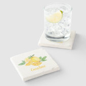 水スタイリッシュ色レモンフルーツパーソナライズされた名 ストーンコースター (横)