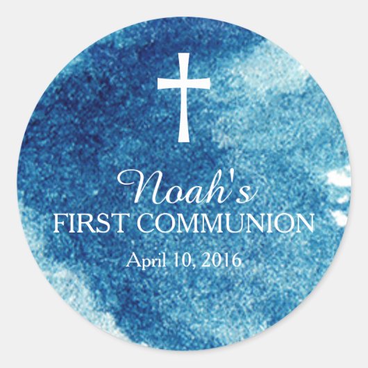 水スタイリッシュ色First Communion ラウンドシール (正面)