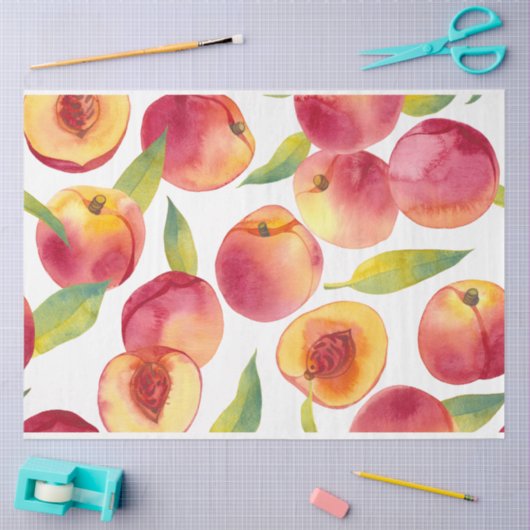 水ストライプの色の桃の果実 薄葉紙 (クラフト)