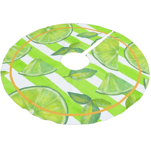 水ストライプの色ライム&ネオンオレンジ ブラッシュドポリエステルツリースカート (アングル)