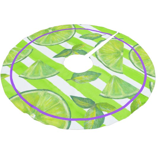 水ストライプの色ライム&ブライトパープル ブラッシュドポリエステルツリースカート (アングル)