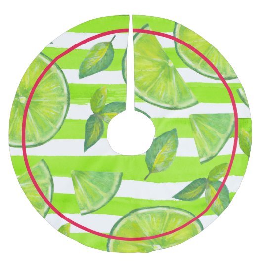 水ストライプの色ライム&ホットレッドピンク ブラッシュドポリエステルツリースカート (正面)