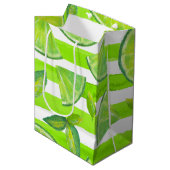 水ストライプの色ライム ミディアムペーパーバッグ (正面アングル)