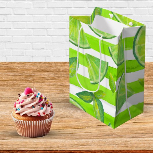 水ストライプの色ライム ミディアムペーパーバッグ