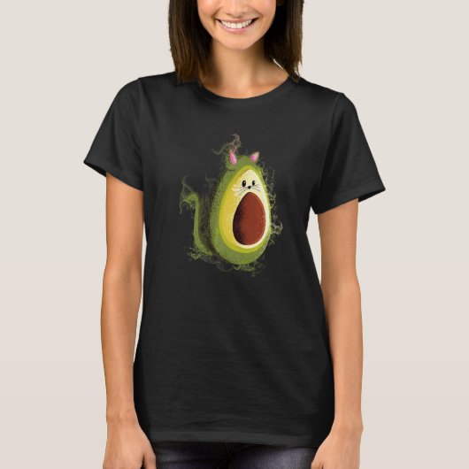水スプラッシュかわいい野菜アボカド猫 Tシャツ (正面)