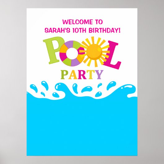 水スプラッシュプールパーティーガール誕生日ポスター ポスター (正面)
