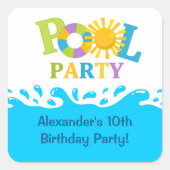 水スプラッシュボーイプールパーティー誕生日シール スクエアシール (正面)