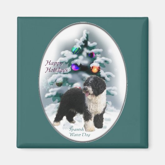 水スペインの犬のクリスマスプレゼント マグネット (正面)