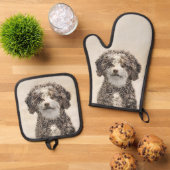 水スペインの犬絵を描の茶色の二色犬の芸術 鍋つかみ&鍋敷きセット (トップダウン)