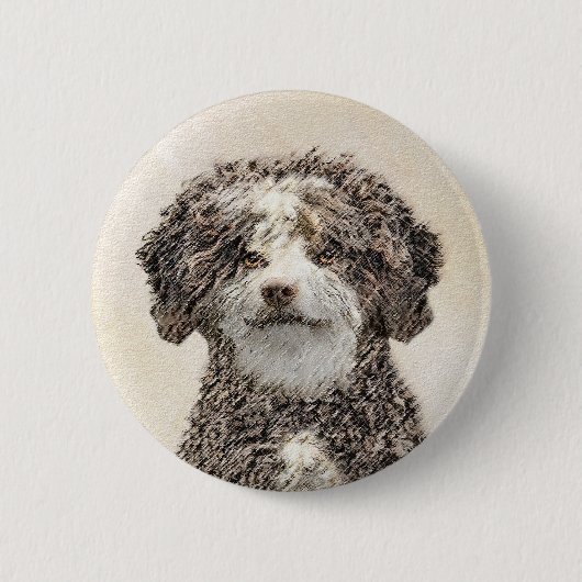 水スペインの犬 – かわいい絵画オリジナルの犬芸術 缶バッジ (正面)