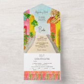 水スペインの色エキゾチック鳥ラッシュ庭園の結婚式 オールインワン招待状 (内側)