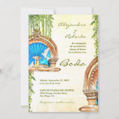 水スペインの色オールドメキシコ噴水結婚の 招待状 (正面)