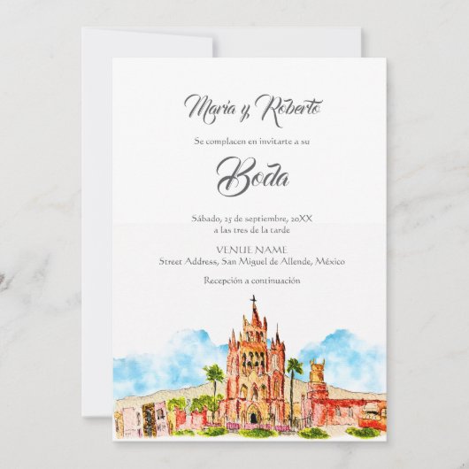 水スペインの色サン・ミゲル・デ・アレンデ結婚ス 招待状 (正面)