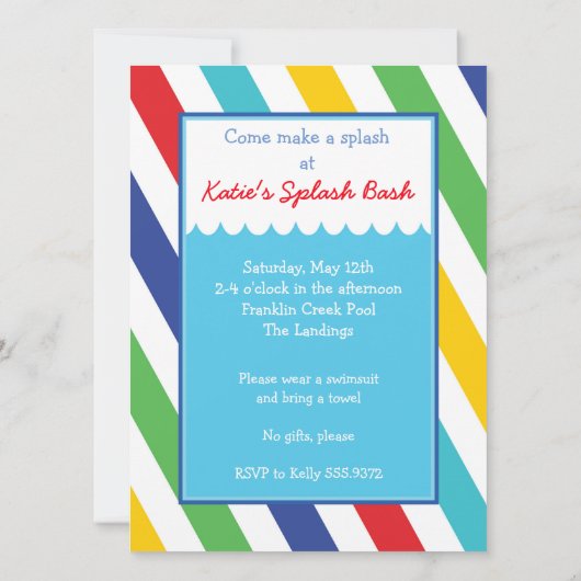 水スライドのプールを囲んでのパーティの誕生日の招待状 招待状 (裏面)