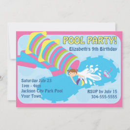 水スライドのプールを囲んでのパーティ 招待状