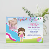 水スライドプールパーティー誕生日招待状 女の子 招待状 (スタンド正面)