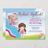 水スライドプールパーティー誕生日招待状 女の子 招待状 (正面/裏面)