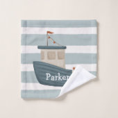 水タオルの上のボートの名前 バスタオルセット (ウォッシュタオル)