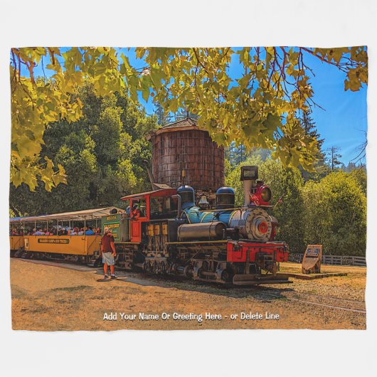 水タンクの近くの蒸気列車の名前メッセージを追加 フリースブランケット (正面(横))