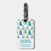 水パターンのカスタムな写真及びモノグラムのヨット ラゲッジタグ (裏面縦)