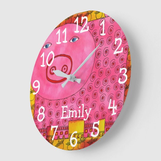 水パターン（の模様が）ある色の豚パーソナライズされた名 ラージ壁時計 (傾斜)