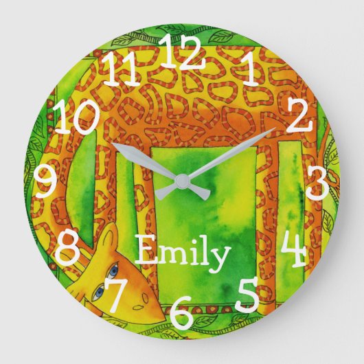 水パターン(の模様が)ある色キリンパーソナライズされた名 ラージ壁時計 (正面)