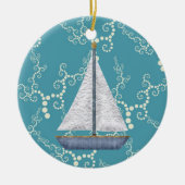 水パーソナライズされたが渦巻く帆船 セラミックオーナメント (正面)