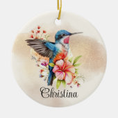 水パーソナライズされたエレガント色ハミングバード セラミックオーナメント (正面)