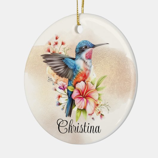 水パーソナライズされたエレガント色ハミングバード セラミックオーナメント (左)