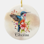 水パーソナライズされたエレガント色ハミングバード セラミックオーナメント (裏面)