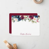 水パーソナライズされたモダン色フローラワインブルー ノートカード (正面/裏面インサイチュ)