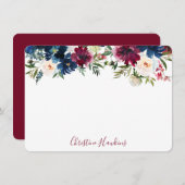 水パーソナライズされたモダン色フローラワインブルー ノートカード (正面/裏面)